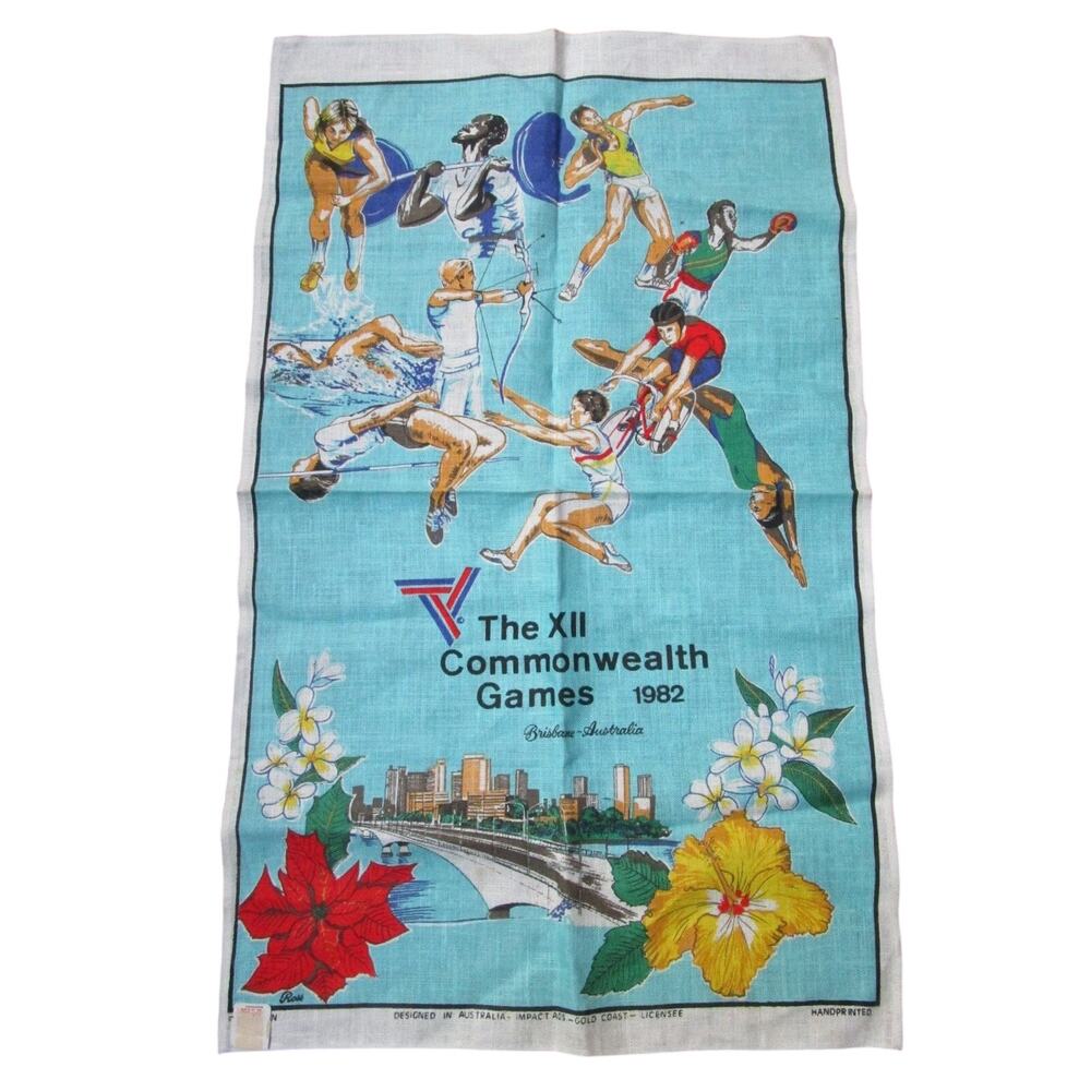 1982 Commonwealth Games Wall Banner Brisbane Australia Burlap 18x30 inches
